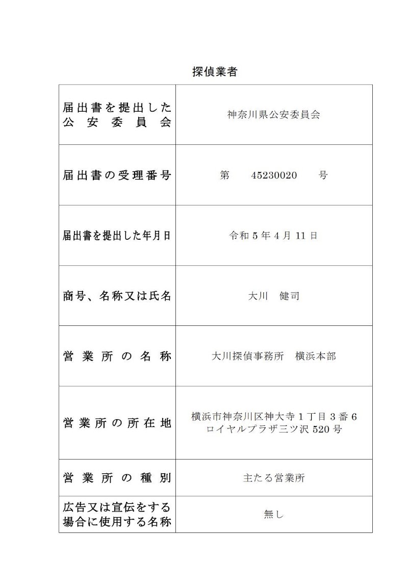 大川探偵事務所 横浜本部のイメージ